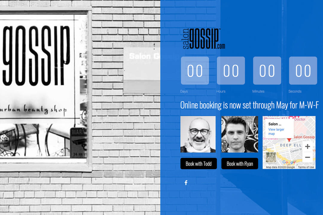 Screenshot of salon gossips landing page